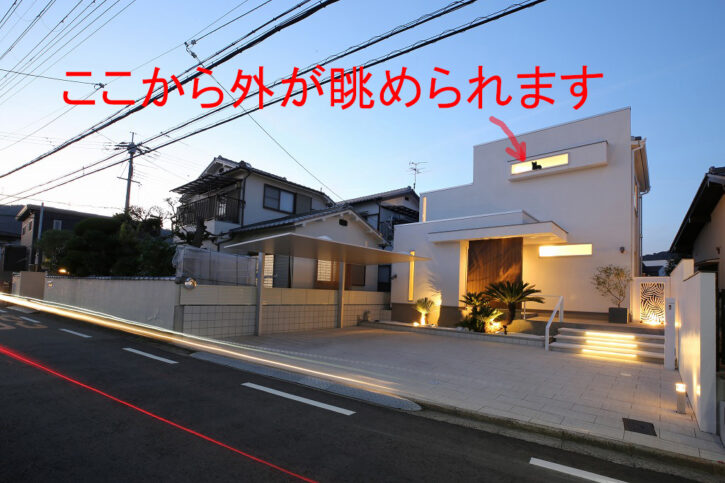 窓から猫が外を眺める家